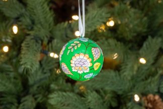 Hand Painted Green Floral Bauble