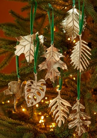 Gold Metal Botanical Leaf Christmas Decoration
